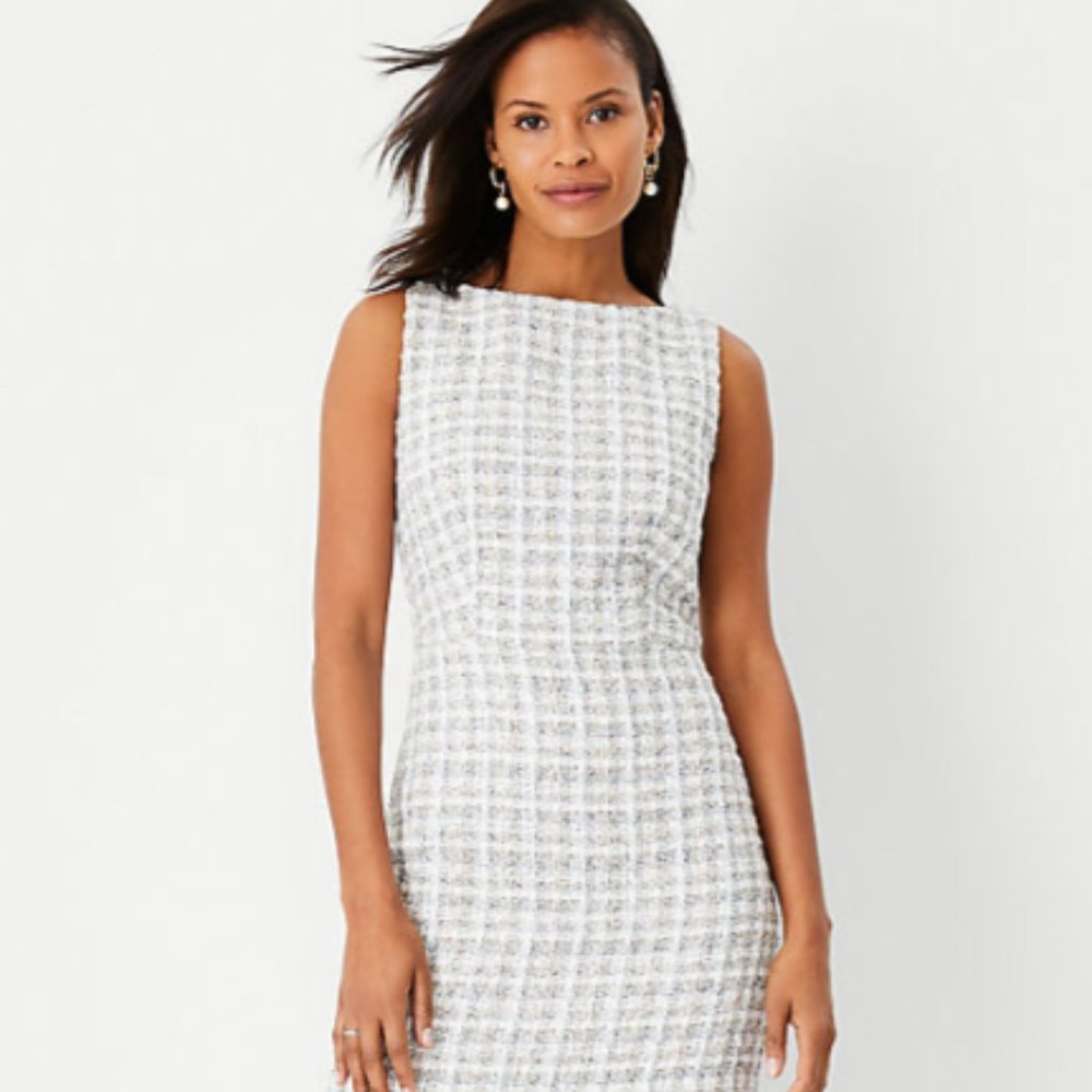 Women's Ann Taylor Tweed Flounce Sheath Dress in Cream Multi Size 4